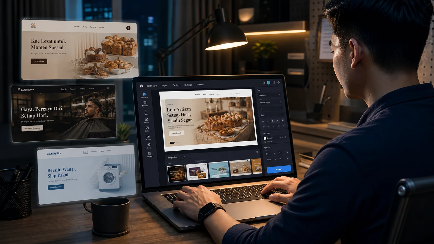Webpulse editor visual dengan pilihan template website UMKM